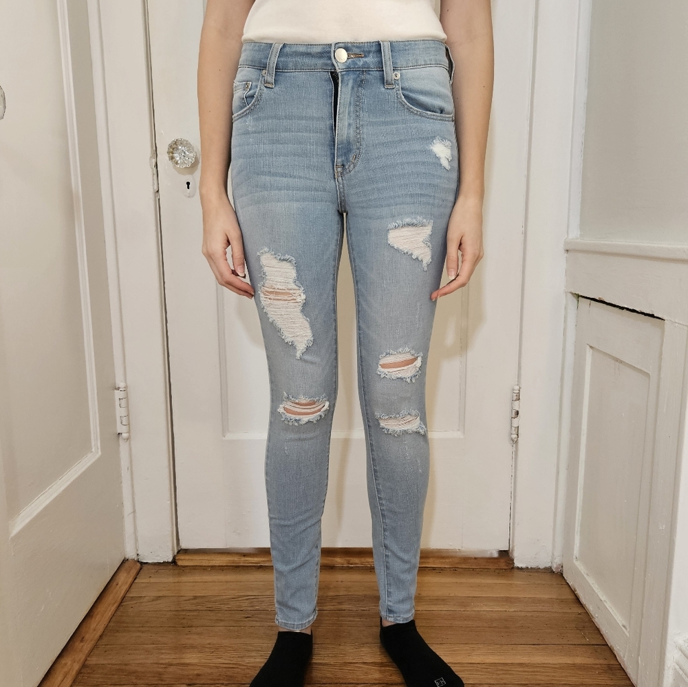 Aeropostale Ripped Jeans Women's 4 Light Blue Aeropostale High Rise Jegging